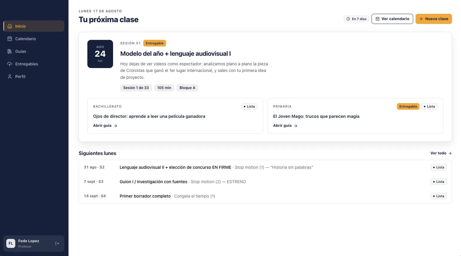 Personal planner platform screen